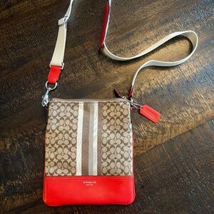 Coach Classic Signature Orange and Tan Crossbody Bag